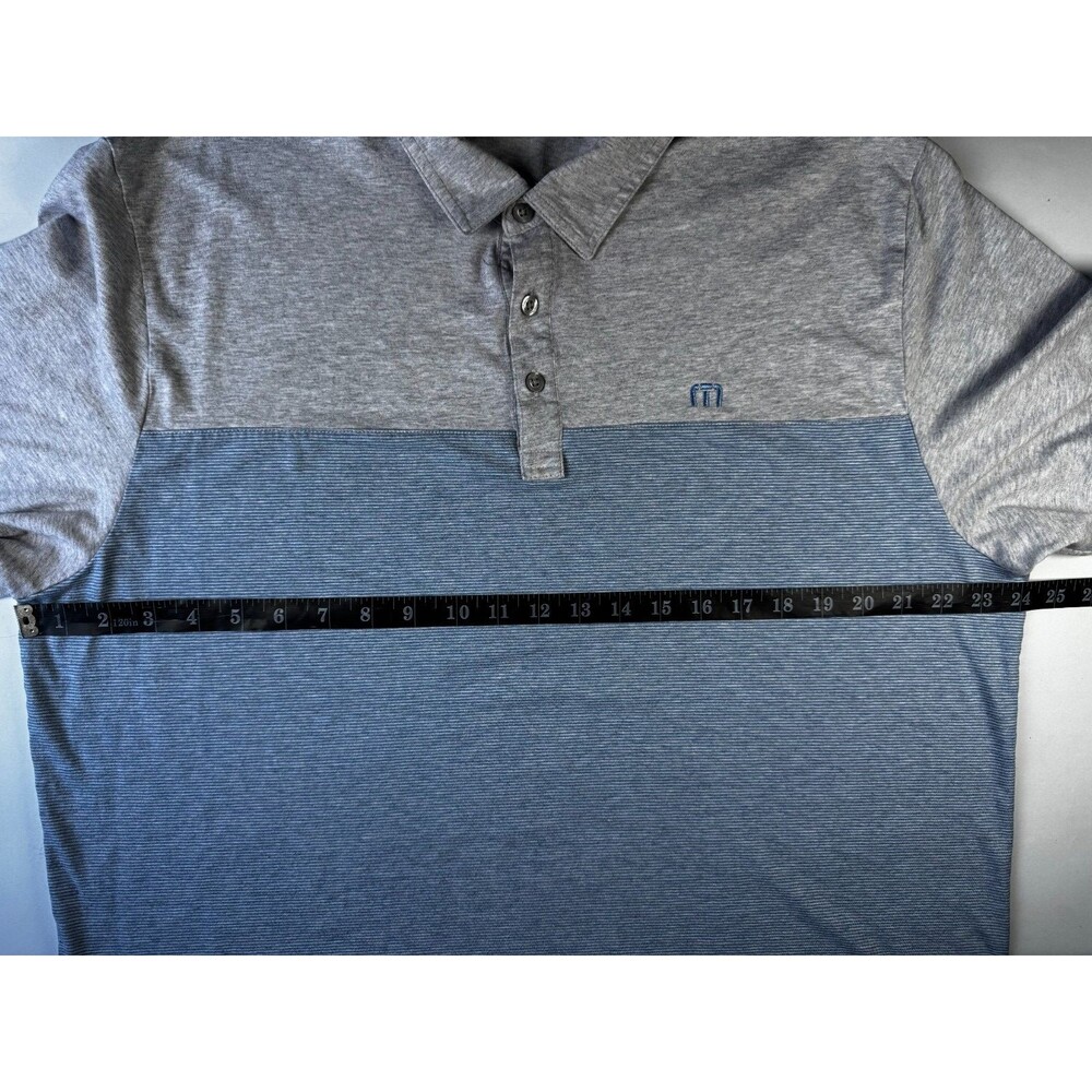 Travis Mathew Polo Shirt Mens XXL Gray Blue‎ Colorblock Stripe Golf Casual - Picture 7 of 13